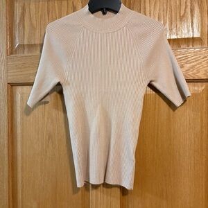 Philosophy Petite M Medium Women’s PM TPM Beige Ribbed Knit Short-sleeve Top